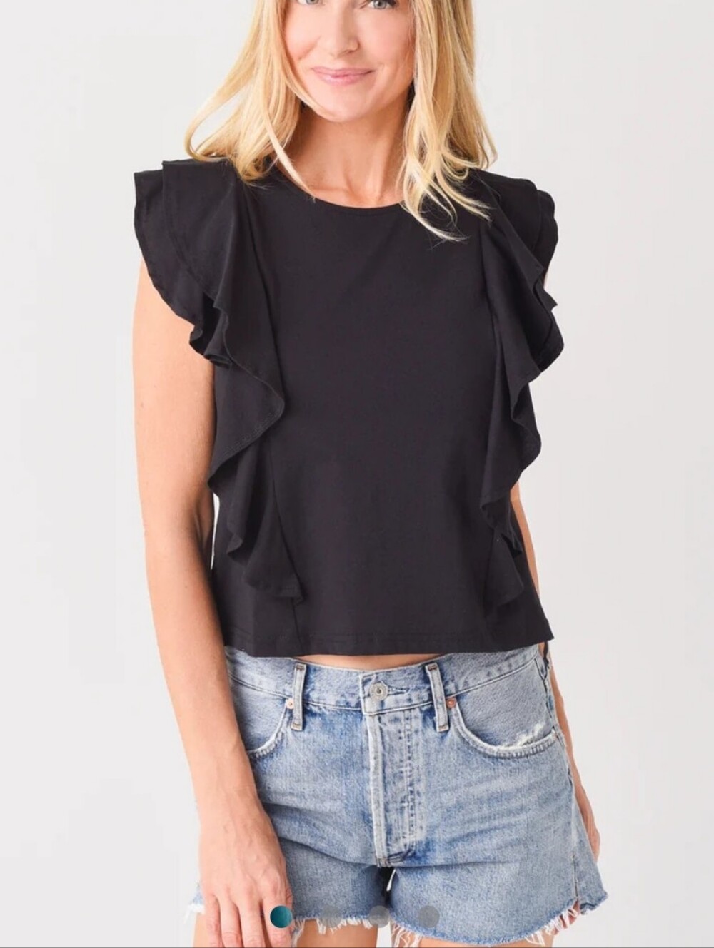 Black Ruffle Sleeve Summer Amy Tank Top - Ladies Casual VSCO Girl Medium